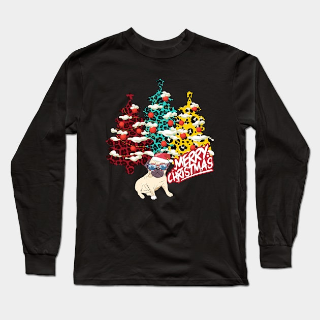 Merry Christmas Buffalo Plaid Trees/ Cheetah Christmas Trees Long Sleeve T-Shirt by UranusArts